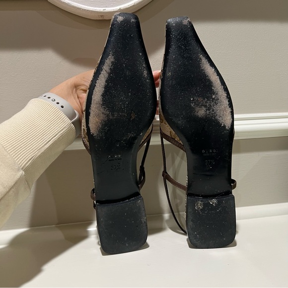 Gucci Beige and Brown Monogram Slingback Flats 37.5 - Picture 10 of 10
